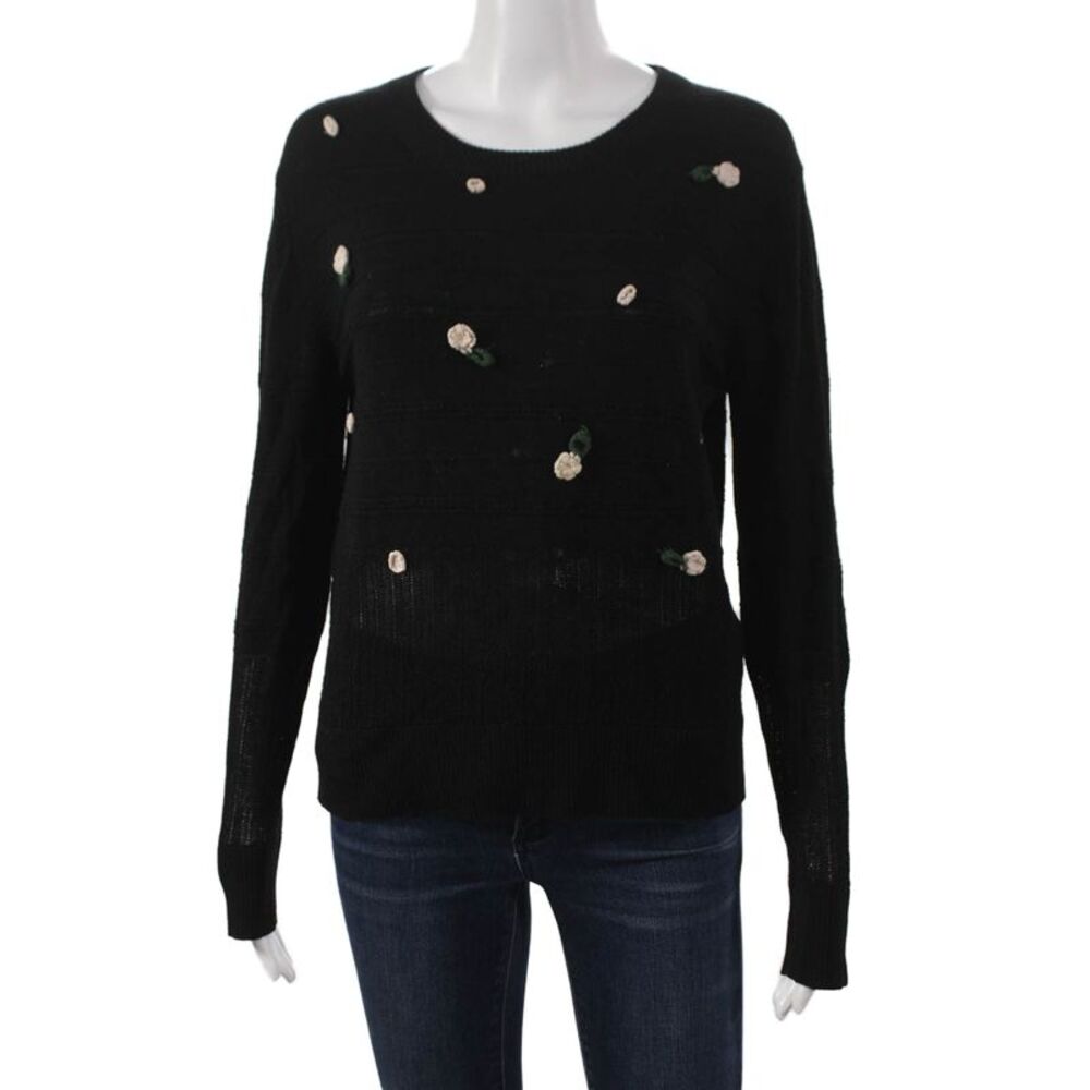 Band Of Outsiders Womens Pullover Merino Wool Floral Black Size 2